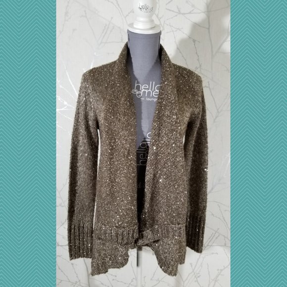 ii Sisters Light Brown Sequined Mohair Blend Open Front Cardigan - Picture 1 of 6